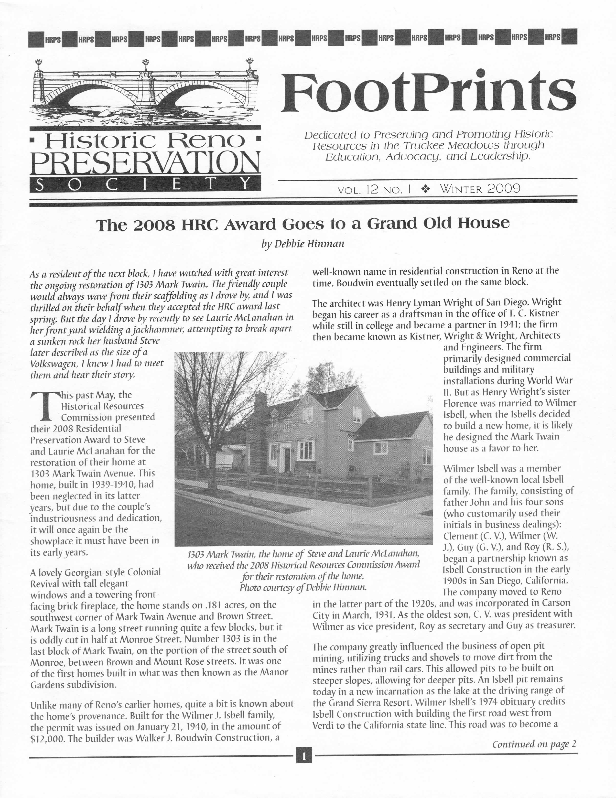 FootPrints Volume 12, Number 1, Winter 2009