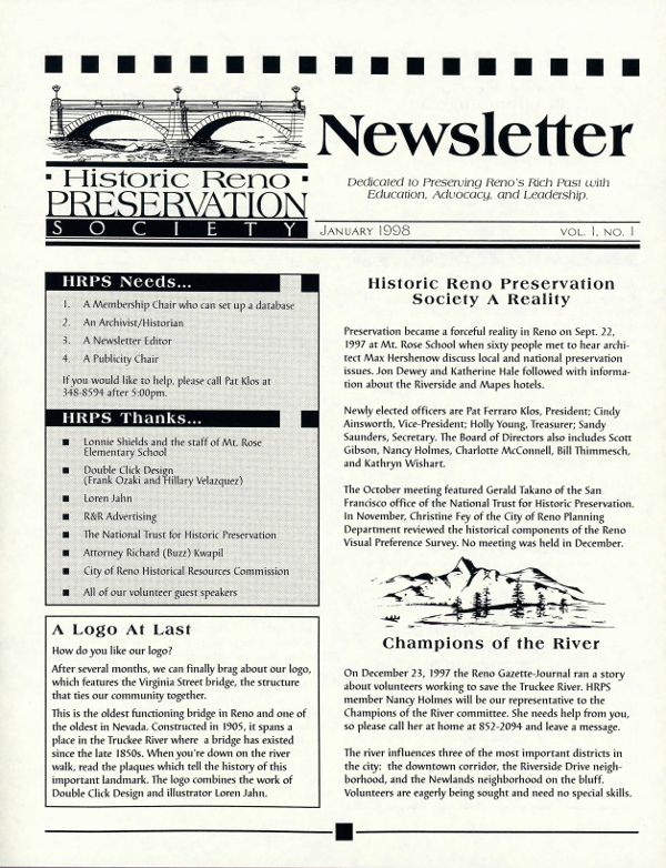 Newsletter Volume 1, Number 1, January 1998