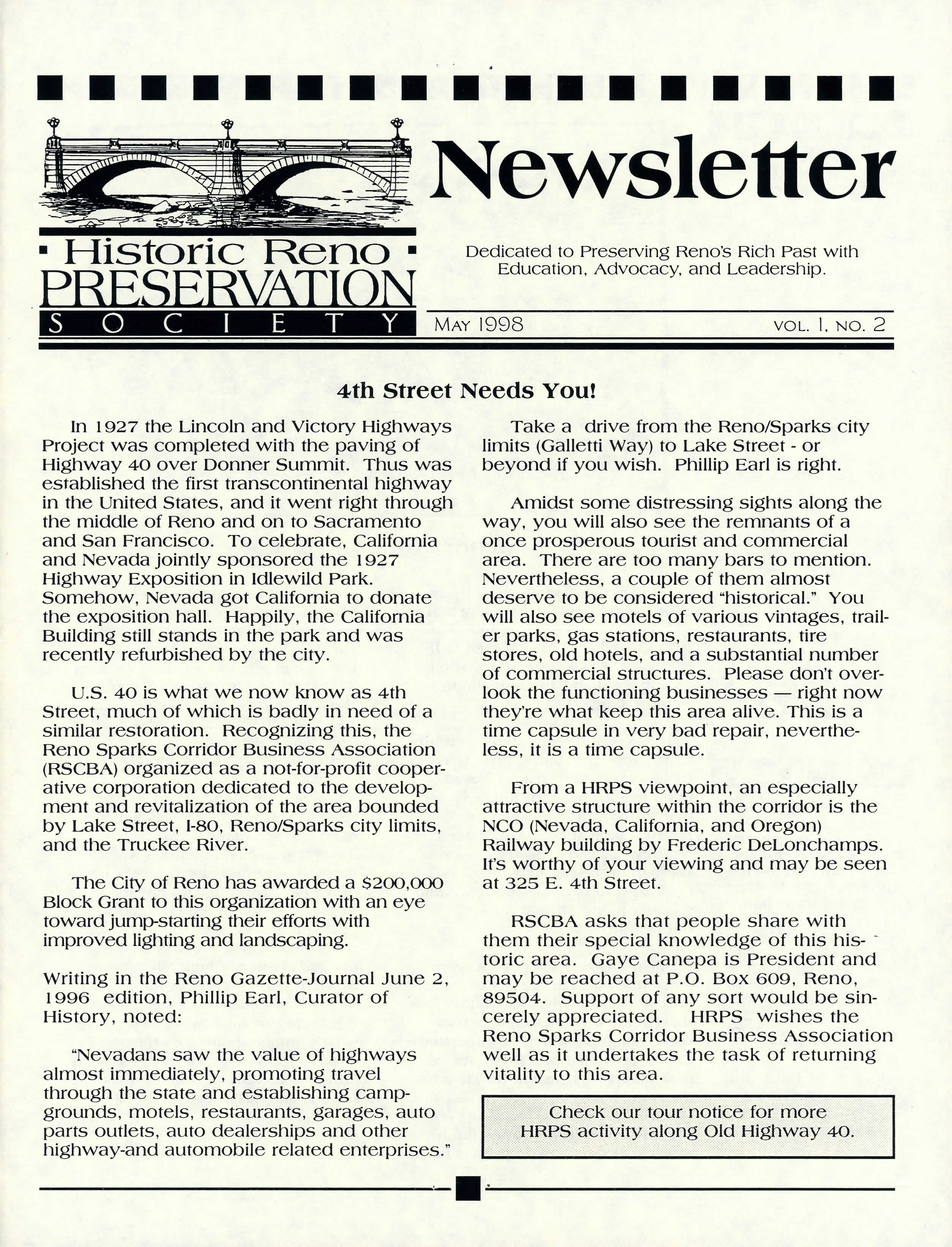 Newsletter Volume 1, Number 2, May 1998