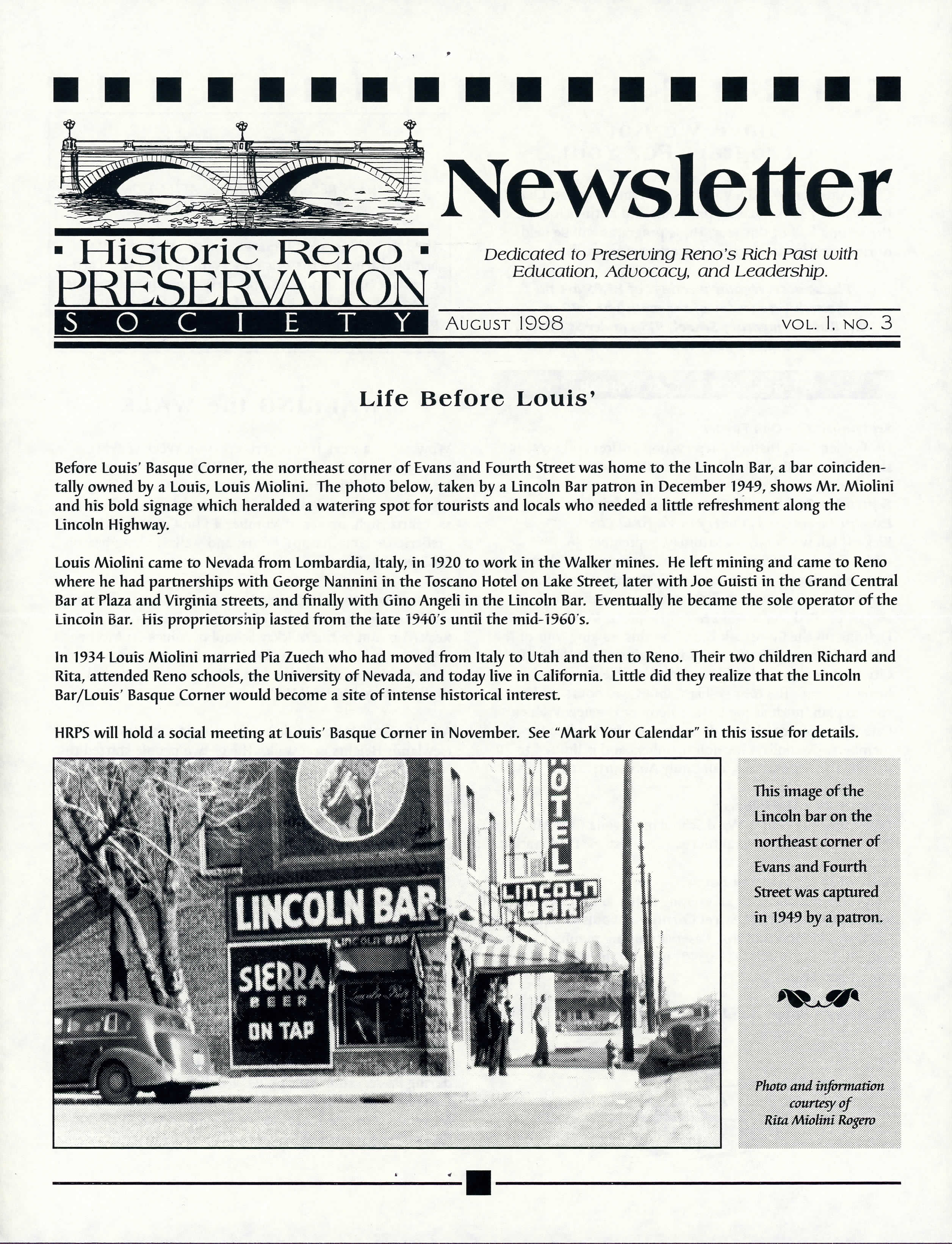 Newsletter Volume 1, Number 3, August 1998