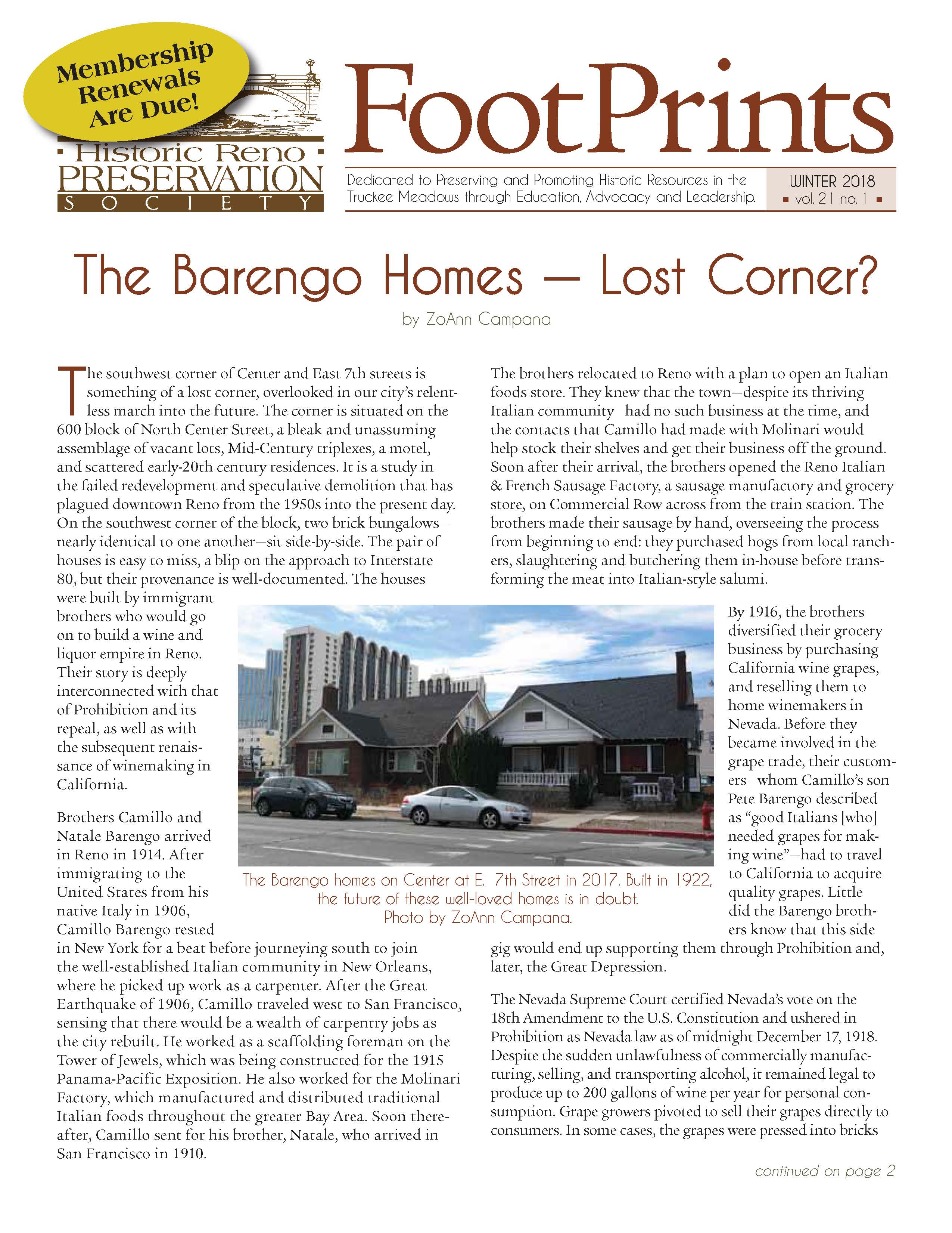 FootPrints Volume 21, Number 1, Winter 2018