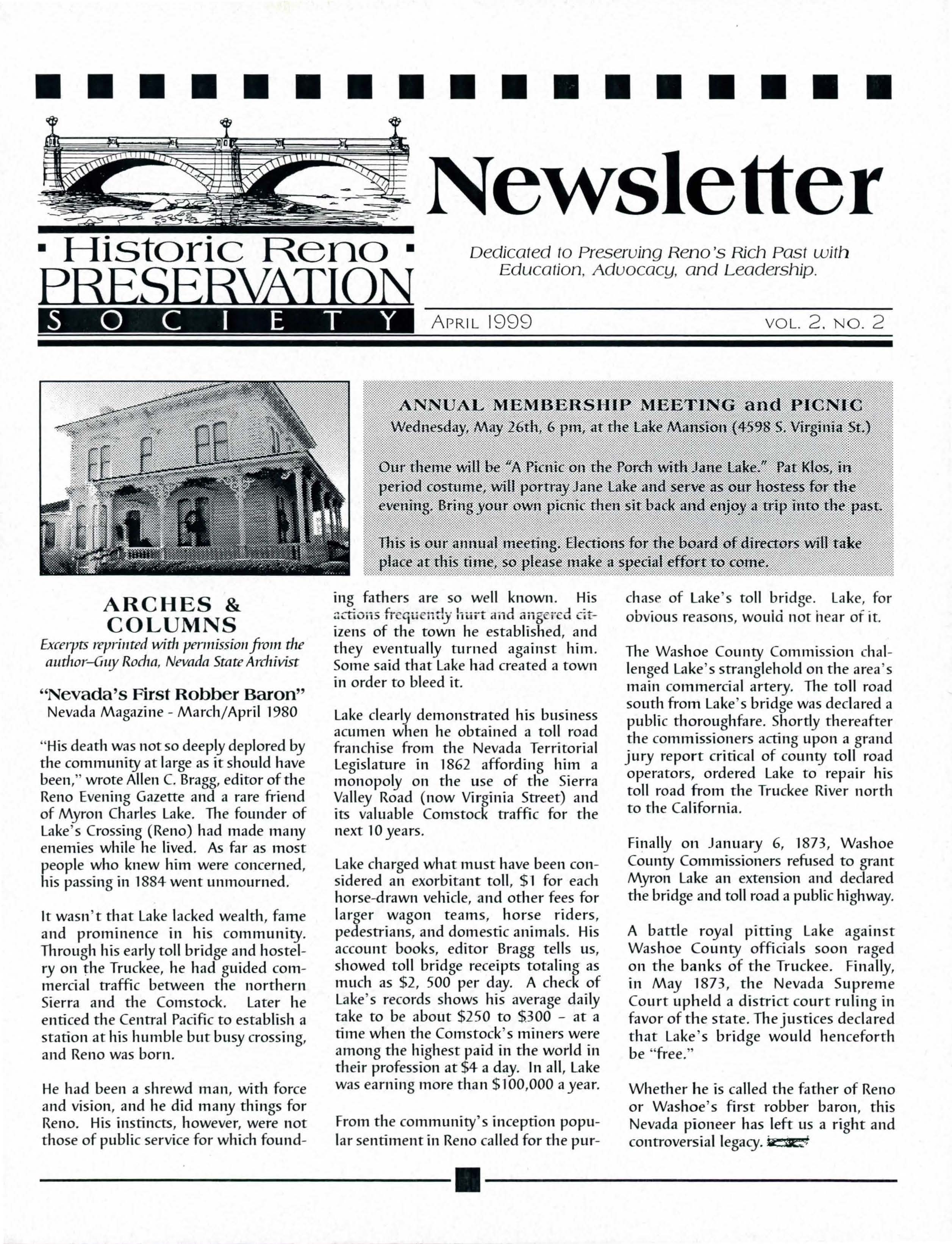 Newsletter Volume 2, Number 2, April 1999