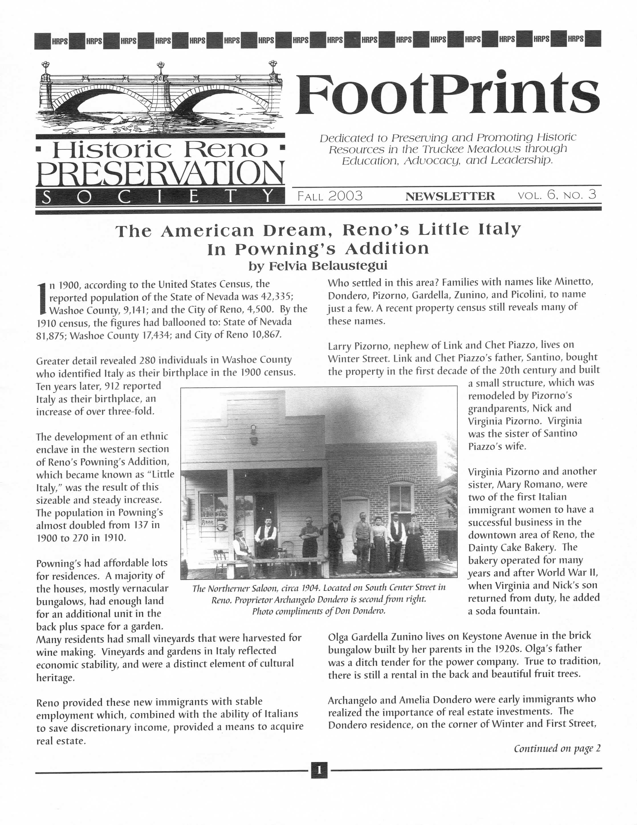 FootPrints Volume 6, Number 3, Fall 2003