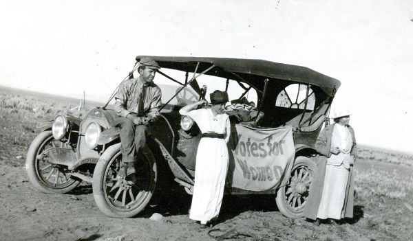 Women drive across Nevada in support of women's suffrage (late 19-teens)